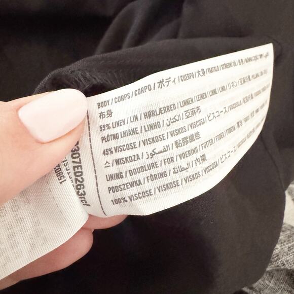 ABERCROMBIE Linen Floral Wrap Open Back Mini Dress Black White XL Petite - Picture 11 of 11